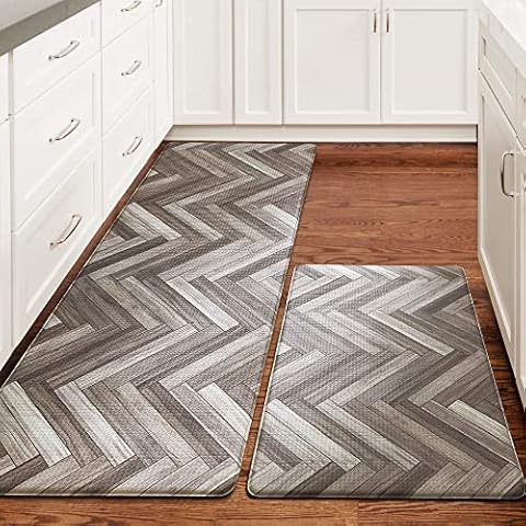 Iycnkok Kitchen Rugs Mats Non Slip 2 Pieces Waterproof Area Rugs Stain Resistant 44x75 cm + 44x120 cm Carpet Anti Fatigue for Kitchen Office Standing Desk, Thicken Cover