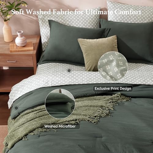 Monbix King Size Comforter Set - 7 Pieces Deep Forest Prewashed Bed in a Bag King Bedding Sets with Comforters, All Seasons Ultra Soft Comforter Bed Set with Sheets,Pillowcases & Shams