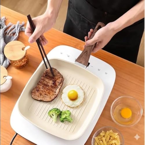 Image of Nonstick Grill Frying Pan with Cool Touch Handle,Stove Top Square Grill Pan for Big Cooking Surface, Durable Grill Skillet,Scratch Resistant, PFOA Free Low Oil use,(White, 24 cm)