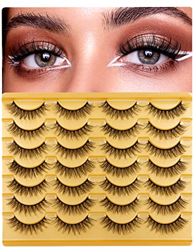 False Eyelashes Natural Look 12Mm Fluffy Lashes Wispy Faux Mink Eyelashes 3D Volume Cat Eye Lashes Pack By Zegaine 14 Pairs #TOP6