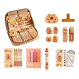 Cartoon Schulbedarfsartikel Mit Großem Federmäppchen Gelstift Kugelschreiber Textmarker Büroklammer Aufkleber Lineal Radiergummi Schulbedarf Set Mit Zubehör