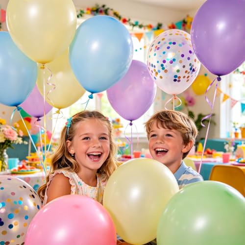 Image of 12 Inch Pastel Balloons Pink Blue Green Purple Yellow 68Pcs Pastel Rainbow Latex Balloon with Colorful Confetti Party Balloons for Easter Birthday Baby Shower Bridal Wedding Party Decoration