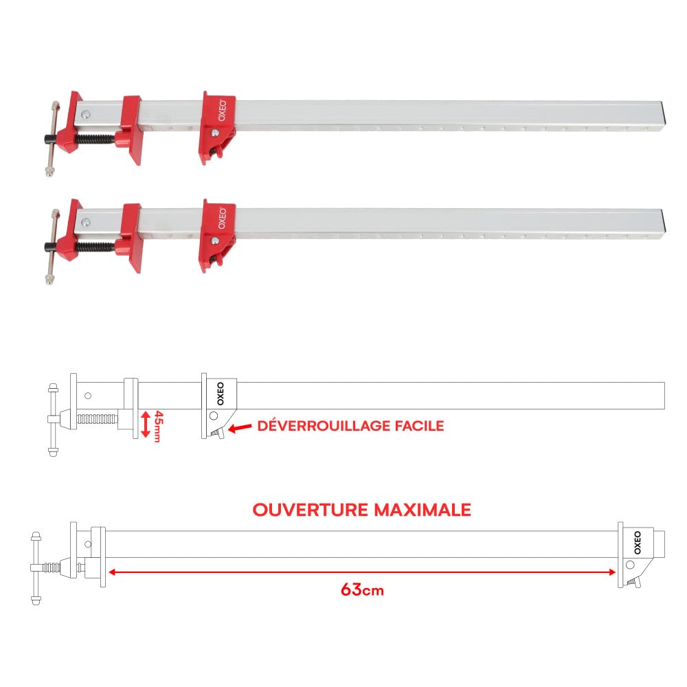 Oxeo - Jeu de 2 serres joints dormants aluminium 63 cm - à dégagement rapide