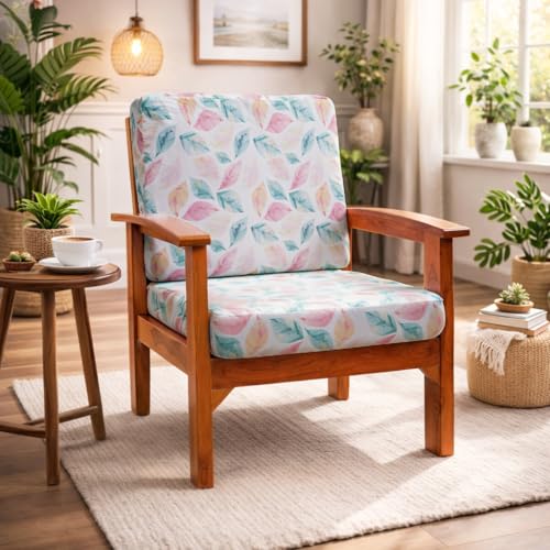 Image of STITCHNEST 'Contour Fit Series' Stretchable Printed Wooden Sofa Cover (Pack of 2) - Elastic Wooden Chair Cover | Wooden Sofa Seat Cover | Size - 20-21 x 20-21 x 3-5 in