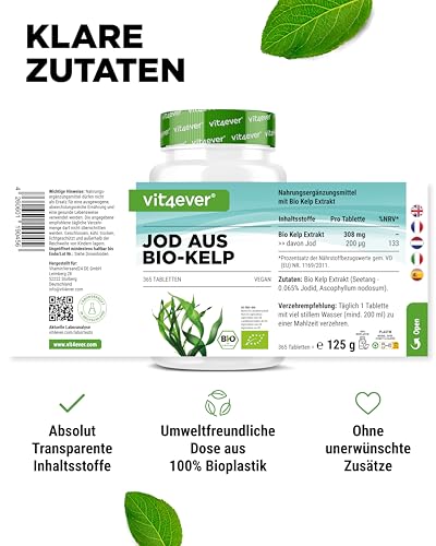 Jodtabletten Vit4ever Bio Kelp – 365 Tabletten mit natürlichem Jod