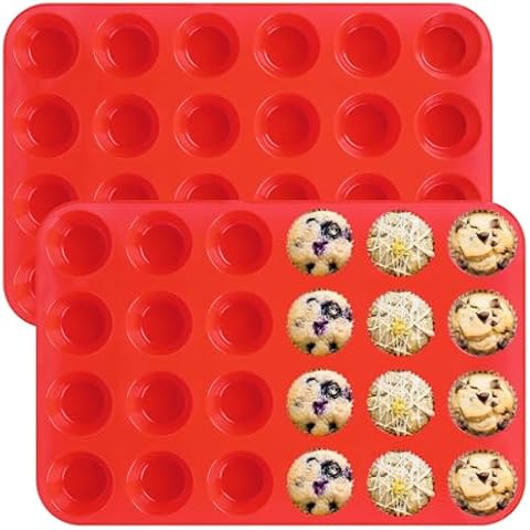 Sakolla 2Pack Mini Muffin Silicone Molds 24 Cups Silicone Egg Bite Molds, Nonstick Silicone Molds for Baking Custard, Chocolate, Cupcakes, Puddings Cover