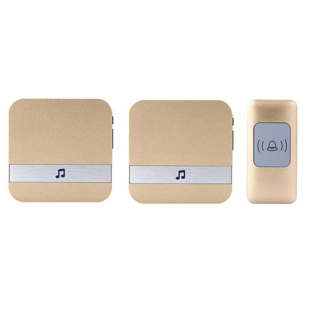 LIUXIUER Wireless Doorbell Waterproof, 4 Levels of Volume Adjustment / 52 Music Melody Wireless Remote Control Doorbell, 1 Transmitter 2 Receivers / 300M (984FT) Transmission Distance,Gold
