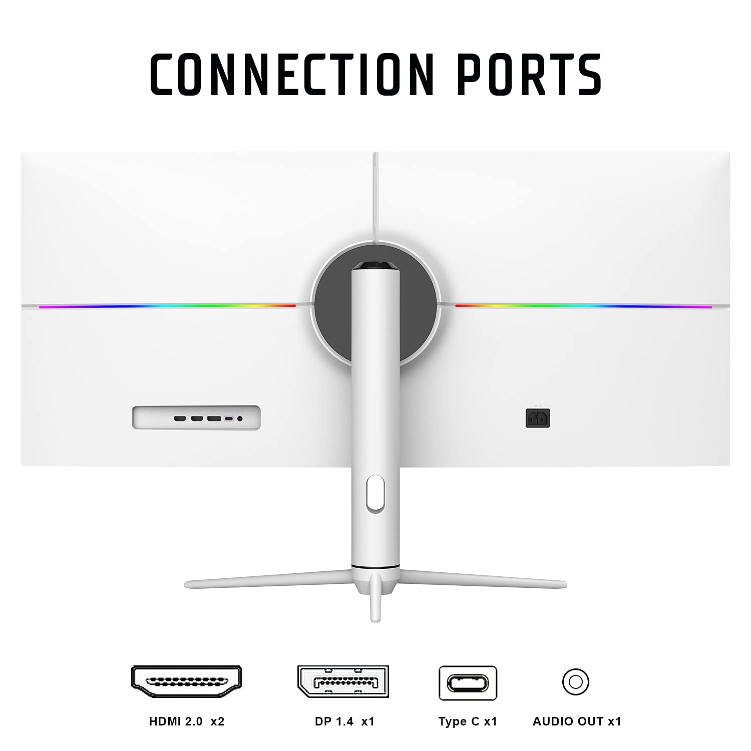 Itek Monitor Gaming GGF, Flat 40", 3440x1440 (Ultra WQHD), 21:9, HDR600, IPS, 144Hz, 1ms, FreeSync, G-Sync, HDMI, Display Port, Audio, LED RGB, Altura Ajustable, HUB USB, Type-C, Blanco Brillante