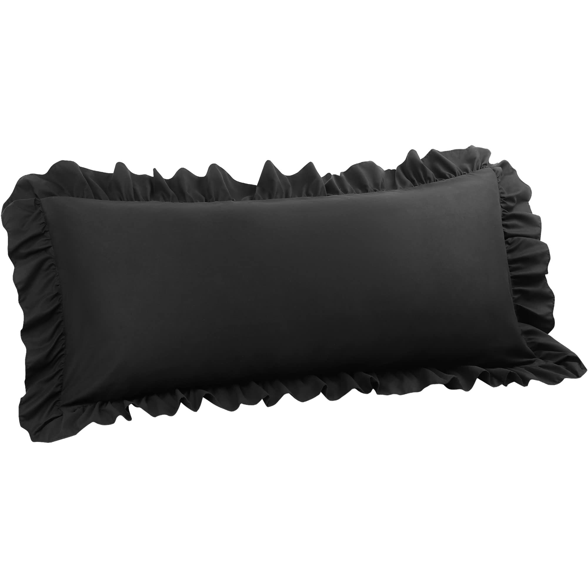 PiccoCasa Microfiber Bolster Pillowcase Ruffled 1 Pack, Black 50x120cm