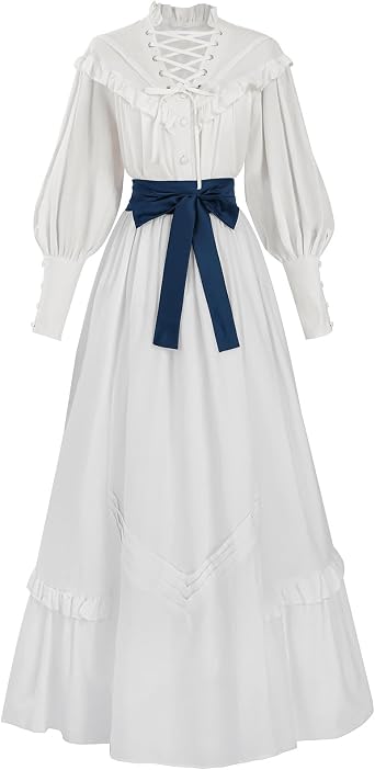 Victorian Dress for Women V-neck Edwardian Dress Renaissance Costume with Pockets