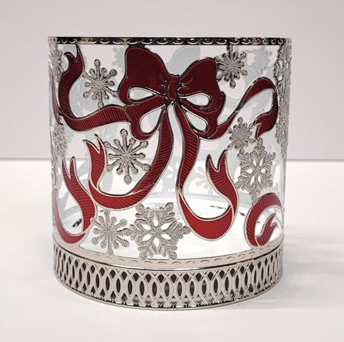 Bath & Body Works 3 Wick Candle Holder Sleeve Red Bows & Snowflakes