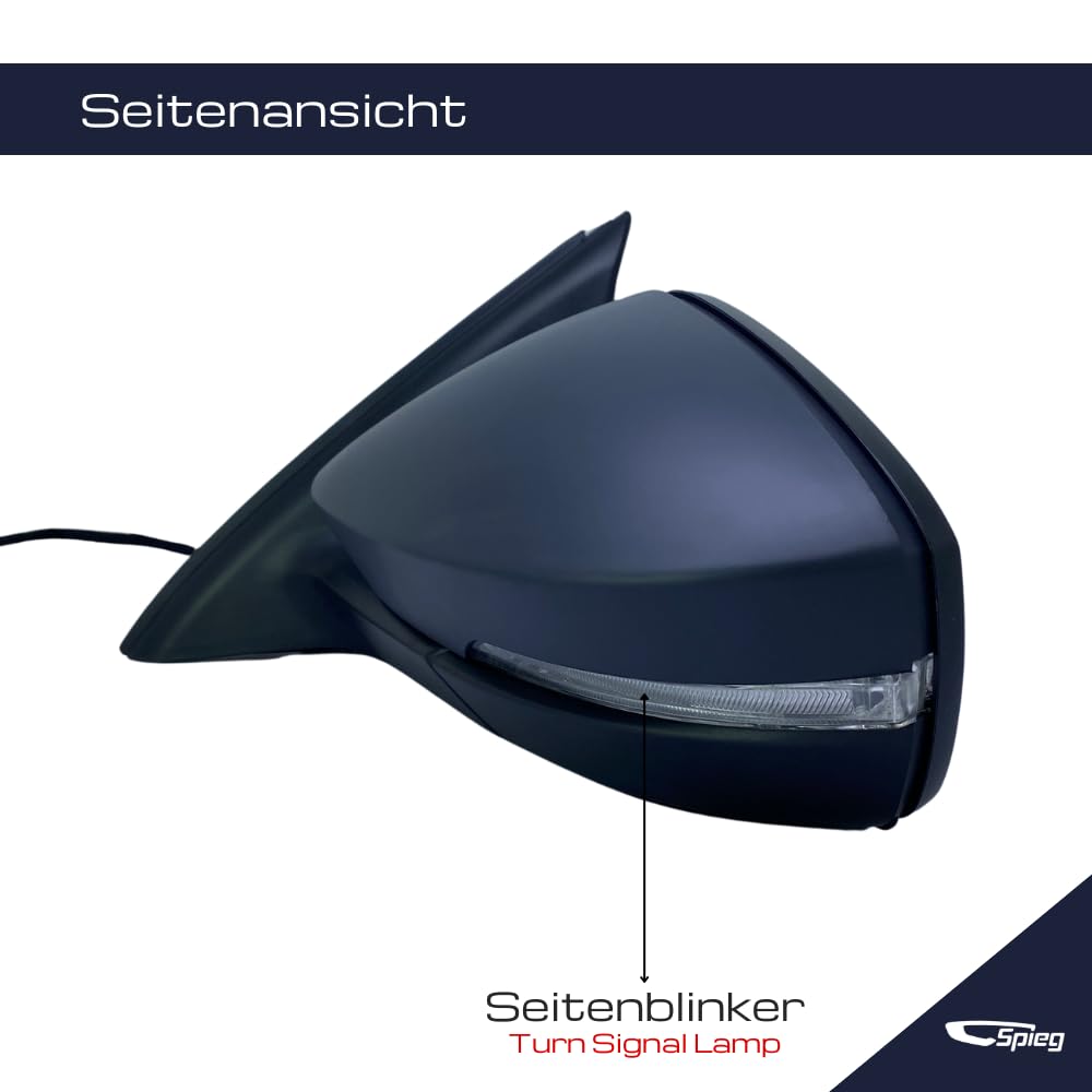 Spieg Außenspiegel Links für Skoda Octavia III 2013-2019 Manuell Einklappbar, Blinklicht, Grundiert, 6 PIN