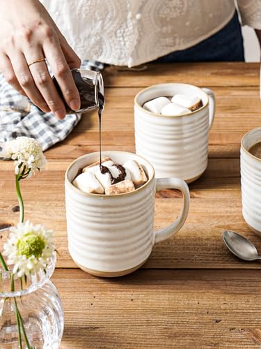 LE TAUCI Coffee Mugs 15 oz,Ceramic Mug Set, Coffee Cups for Latte, Hot Tea, Cappuccino, Mocha, Cocoa, Dishwasher Safe, Suit For Housewarming Wedding- 3.5 inch, Set of 4, Arctic White