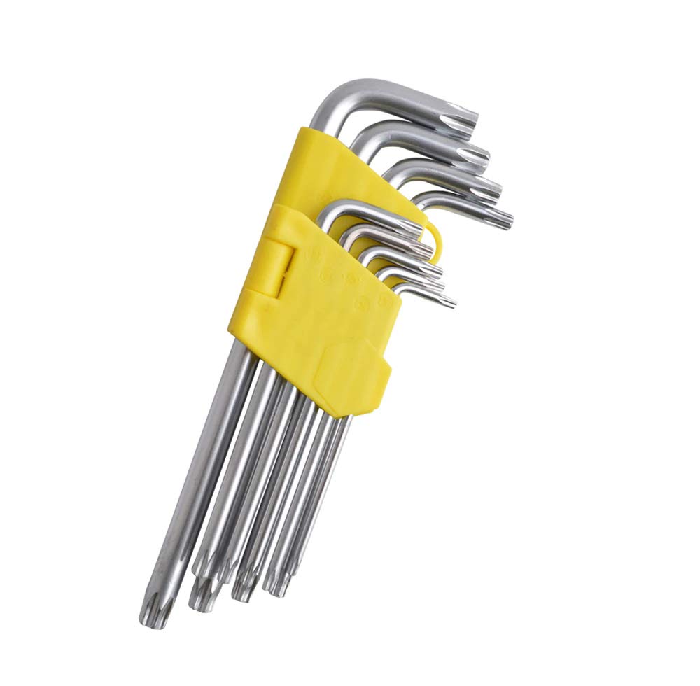 FICHFOYE 9PCS Star Allen Key Set, Color Coded Hex Key, T10-T50 Hex Wrench Set Long Arm TX Key Set Ideal For Dismantling Machinery, Equipment, Vehicle, And Bicycle Maintenance
