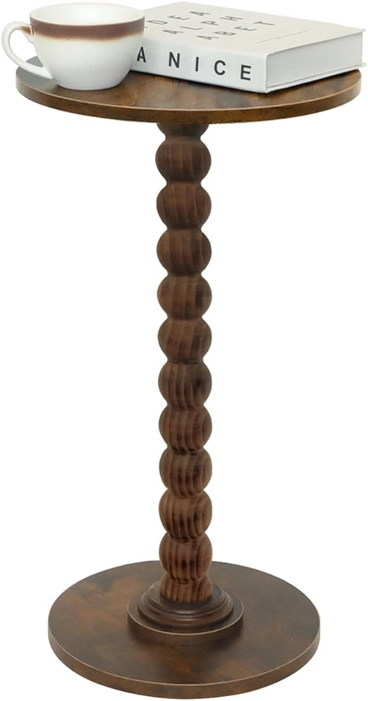 Round Side Table, Small Drink Table for Small Spaces, Modern Accent Nightstand with Solid Wood Leg for Living Room, Bedroom, Corners, and Office (Rustic Brown)
