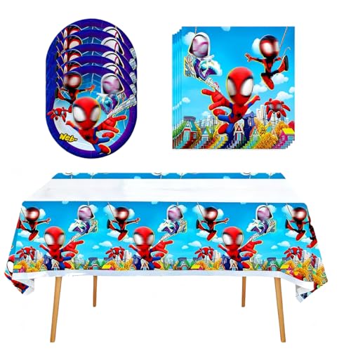 ToVii 31 Pack of Blue Birthday Party Supplies, 1 Large Table Cloth 10 Plates 7 inch and 20 Napkins (Red)