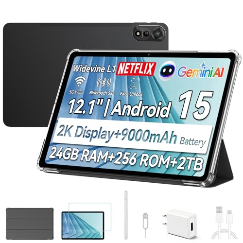Blackview Mega2 2024 Android 15 Tablet, 12 (4+8) GB+256GB 2TB Expand, modelo Wi-Fi 6, tableta de 12 pulgadas con pantalla HD+IPS, 9000 mAh, altavoces y cámara duales, BT5.3, Google GMS, CPU de 2.0