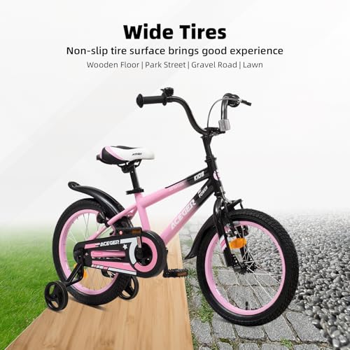 Image of ACEGER Simon Kids Bike for Boys Girls Toddlers, Unisex for Aged 3-13 Years, 12 14 16 18 Inch Children Bicycle with Training Wheels, 20 Inch Bike with Kickstand