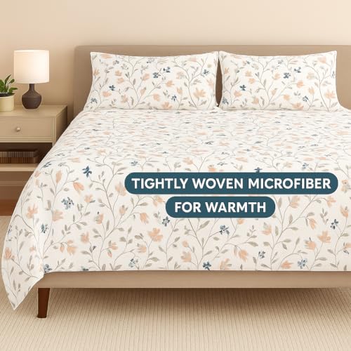 Image of King Size Bedsheet - Pink White Waverly Design - 108 x 108 Inches - Brushed Microfiber Flat Sheet with Pillow Covers - Soft, Breathable & Wrinkle-Free