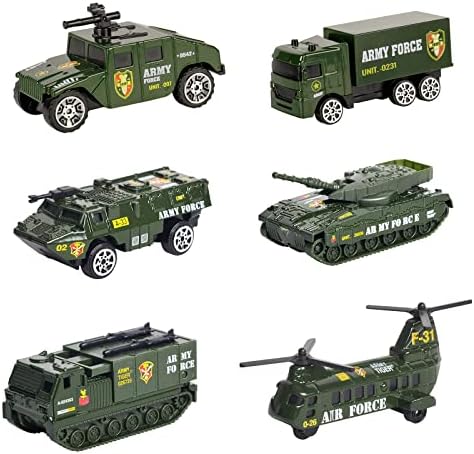6 Pack Metal Diecast Military Vehicles for Toddler Military Educational Toy Mini Car Model Kits Battle Car Truck