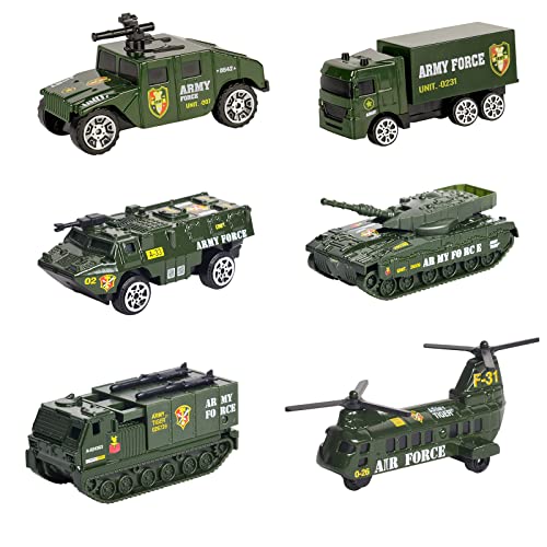 6 Pack Metal Diecast Military Vehicles for Toddler Military Educational Toy Mini Car Model Kits Battle Car Truck