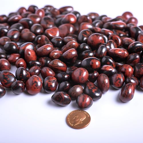 Image of Polished Mahogany Obsidian Crystal Stone Set - 72 Pcs Handpicked Tumbled Gemstones Rocks Quartz, Pebbles for Reiki, Chakra, Healing, Home Decor, 0.5 inch - 10 oz Mahogany Obsidian
