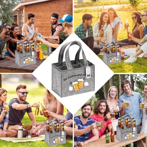 5 Stück Bier Geschenke für Männer,Lustige Geschenke für Männer,Männerhandtasche Bier für 6 Bierflaschen,mit Lustige Bier Socken Flaschenöffner Grillzange Grußkarte,Bier Geschenke für Bierliebhaber
