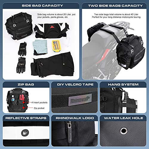 Rhinowalk Motorcycle Saddle Bag Waterproof Motor Luggage Pack Motorbike Side Bag 20L Quick Release Pannier Bag Motorcycle Accessories (Black, 1 Pack) #TOP2