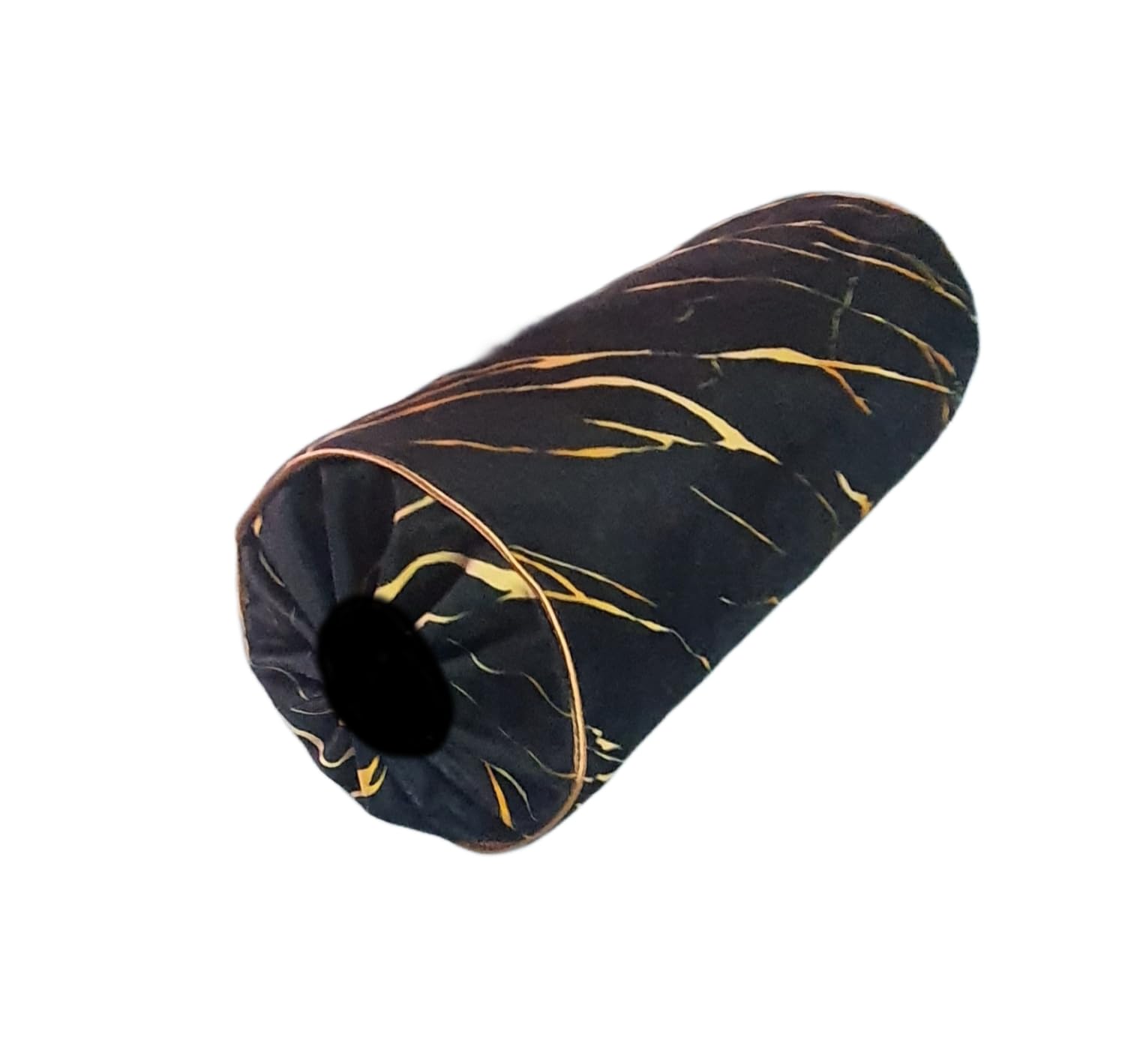 Dekorativ Kissen Velours Marmor Dekokissen Rolle Kissen Velours Marmor 40cm Yoga-Rolle, Schwarz mit Goldenen Marmor Muster, Rund