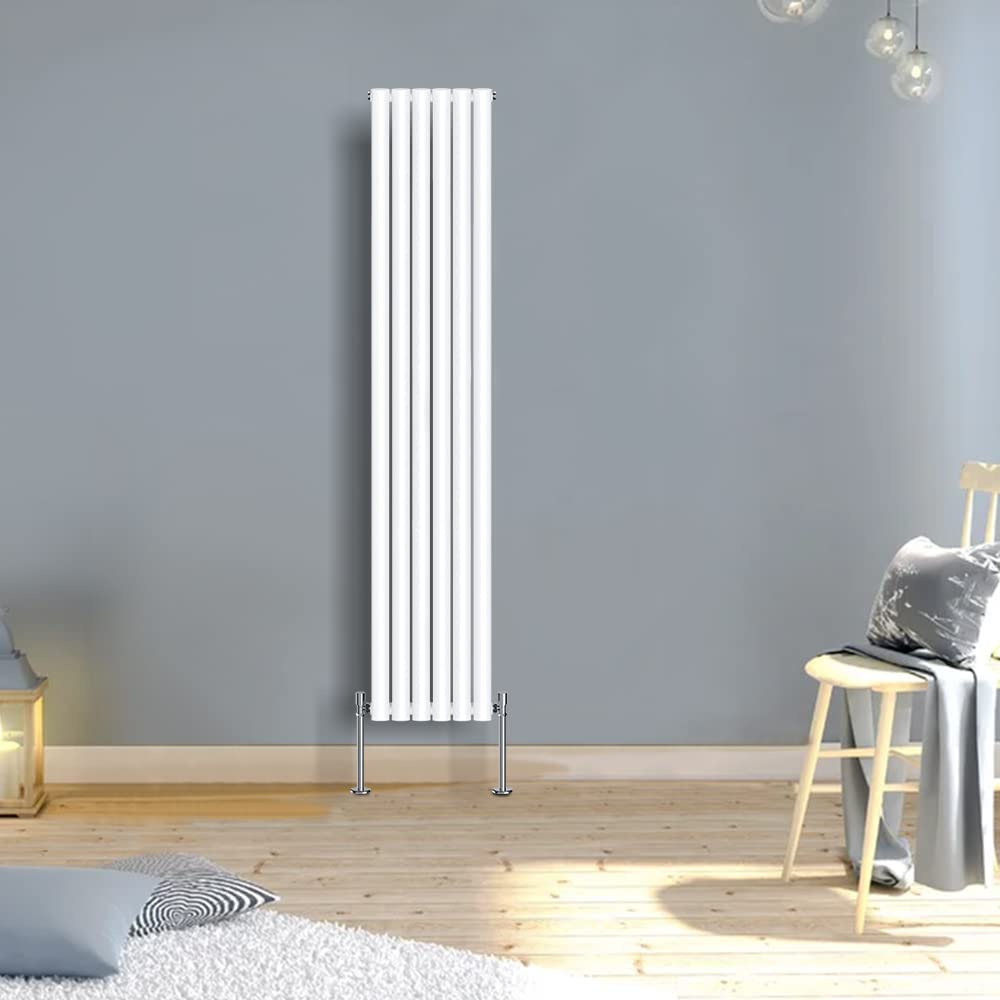 Warmehaus 1800x354mm Slimline Tall Vertical Radiators White Single Modern Wall-Mounted or Floor Standing Oval Panel Radiator
