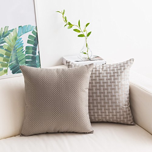 Home Brilliant Linen Cushion Covers Pack of 2 Dots and Checkers Woven Texture Pillow Covers for Bench, 45cm x 45(18 x 18inches), Taupe/Mushroom Grey