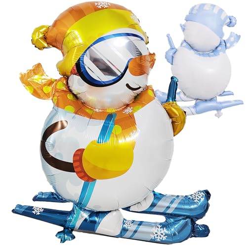 TiAaihion Skiing Snowman Foil Balloons 2 Pack Winter Party Decorations Ski Party & Ski Birthday Decorations Christmas Snowman Balloons for Kids Classroom & Winter Olympics Decor