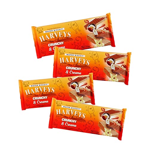 HARVEYS CRUNCHY & CREAME WAFERS || Wafer || Biscuits || Pack of 4 ||150g x 4 || 600g (Vanilla & Hazelnut)