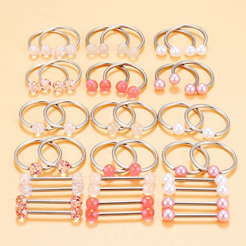 Cisyozi Nipple Ring Piercing Jewelry For Women Men 14G 316L Stainless Surgical Steel Pink Pearl Nipple Nipplerings Tongue Barbells Rings Hoop Bar Ball Body Piercing Jewelry Women Silver 16Mm 5/8Inch #TOP2