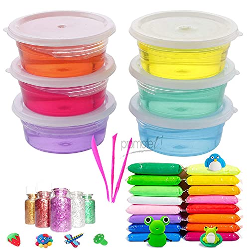 Promote Trader 6 Crystal Slime and 12 Air Dry Clay Combo with Free Glitter and Tools for Kids Boys and Girls Indoor Games for Kids (B093WVDLNB) Amazon Price History, Amazon Price Tracker
