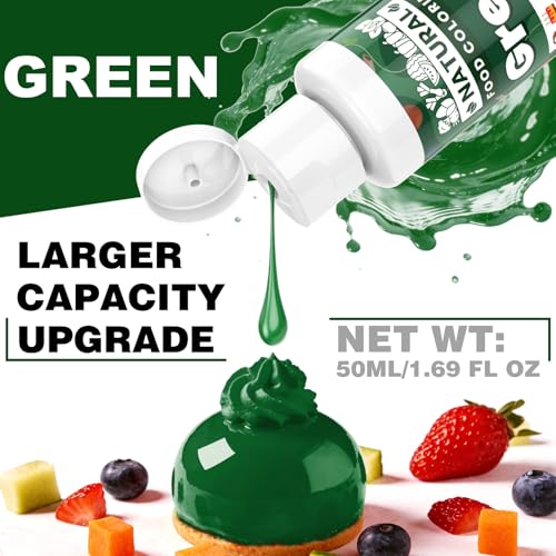 Image of Green Natural Food Coloring - 50ml Plant Based Food Dye, No FD&C & Artificial Dyes, Gluten-Free, Food-Grade, Vibrant Liquid Colors for Icing, Baking, Cake Decorating, Frosting, Fondant, Slime - 1.69 Fl.Oz Bottles