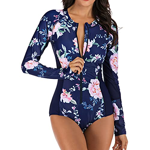 Lu's Chic Women's Rash Guard Zip Wetsuit Long Torso Swimsuit Surf Swimwear One Piece Sleeveless