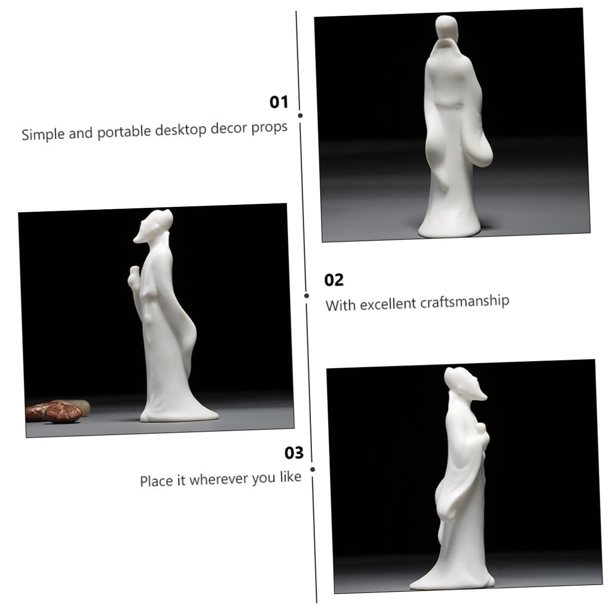 ULTECHNOVO 3 Pièces Ornements de poupée en céramique décor de Mousse décoration d'intérieur Aquarium décor de Figurines déco Asiatique pour la Maison Porcelaine Blanche
