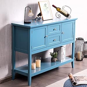 LOKO Buffet Cabinet with Storage Multifunctional Console Table with Ample Storage Space Sideboard with Drawers for Kitchen Dining Room Living Room or Entryway 46 x 15 x 34 inches Blue