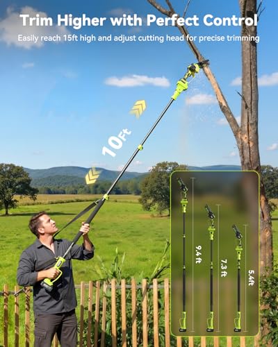 Image of Electric Pole Saw, 6-Inch Cordless Mini Chainsaw with Extension Pole, Extendable to 16 ft, 2x4.0Ah Batteries, Tool-Free Chain Tensiong, Electric Pole Chainsaw for Tree Trimming & Thick Branch Cutting