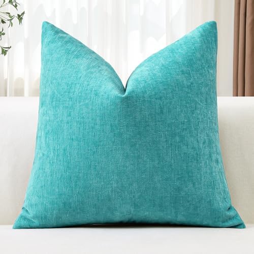 JOTOM Chenille Cushion Covers 40x40 cm Soft Turquoise Decorative ...