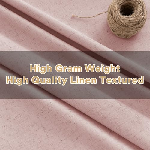 Image of PrinceDeco Blackout Curtains Linen Blended 96 Inch Long Room Darkening Black Out Curtains for Living Room with Natural Slubs & Grayish (Not Solid) Thermal Insulated Grommet 2 Panels - Heathered Pink