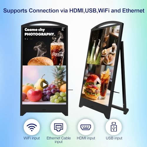 Image of 43inch Indoor Digital Signage, 1800nits High Brightness LCD Screen Advertising Display, CMS /USB /WiFi /Port Player, Smart Split Screen, 24 /7 Timer, Movable Digital Signage Kiosk with Android 11OS