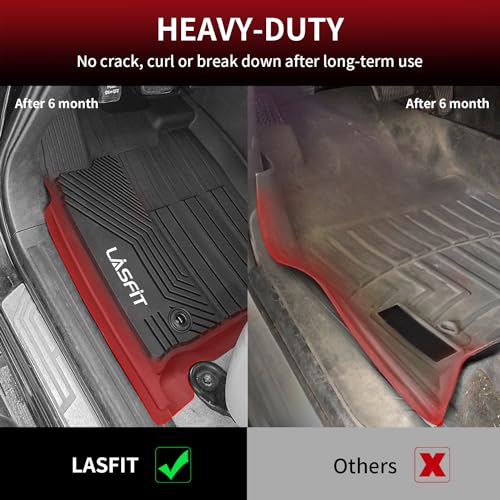 Image of LASFIT Floor Mats for Toyota Tundra 2014-2021 CrewMax Cab, All Weather Custom Fit Floor Liner for Tundra SR5 /TRD /Limited TPE Mats Front&Rear 2 Row Car Mats, Black