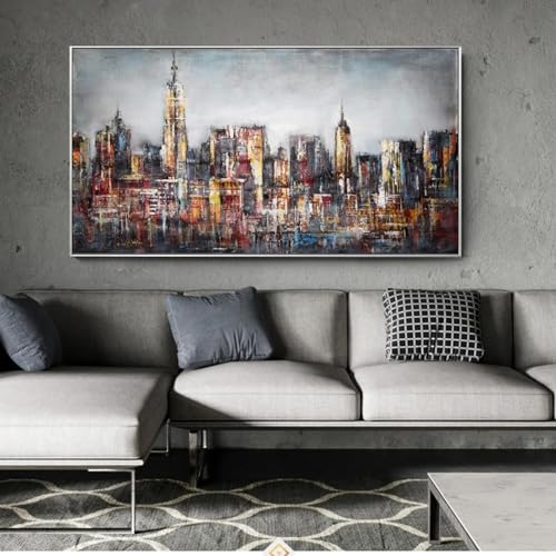 Art graffiti paysage urbain abstrait grand format 90x180 cm pour decoration salon moderne