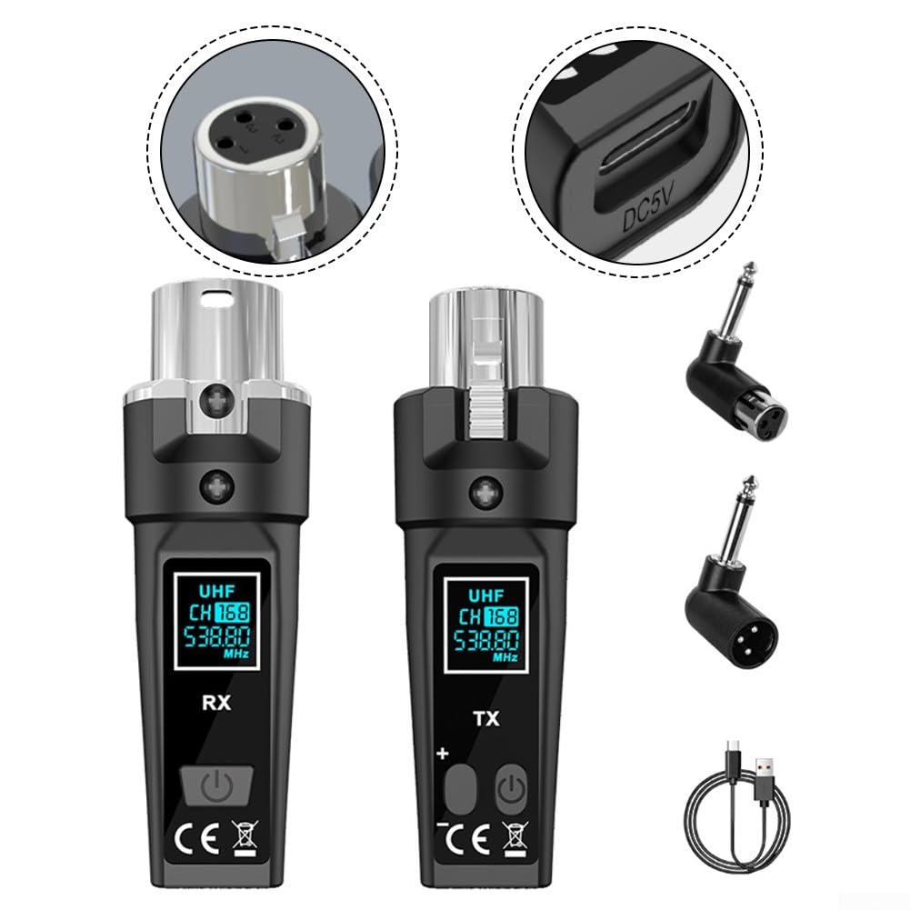 Sistema microfonico wireless UHF professionale con trasmettitore e ricevitore XLR, portata estesa 30 50 m adatto per esibizioni dal vivo e applicazioni di mixaggio audio (uno a uno)
