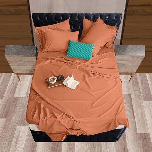 Image of Mocassi Twin XL Sheet Set - Luxury Hotel 1800 Premier Bedding Sheets & Pillowcases - Ultra Soft Breathable & Cooling Bed Sheets - Deep Pocket - Wrinkle Resistant - 4 Piece Set - Twin XL, Coral