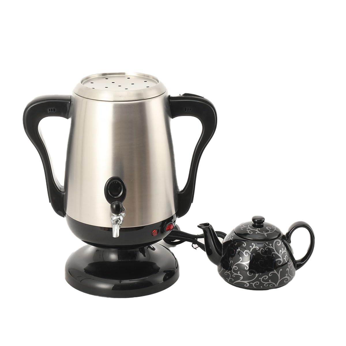 LALABU Samowar-Teebereiter,Elektrischer Samoware Edelstahl 220V, 3,5 Liter Teekocher Samovar Warmwasserbereiter mit Trockenkochschutzfunktion,Schwarz