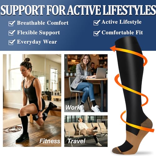 Image of Sooverki Compression Socks for Women and Men Circulation (3 /4 Pairs) is Best Support for Running Athletic Cycling Hiking