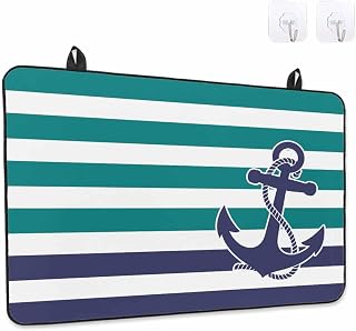 Stove Top Covers for Electric Stove, Teal Horizontal Striped Glass Stovetop Cover Protector, Navy Anchor Nautical Coastal Induction Cooktop Protector Oven Mat for Kitchen Countertop 28.5x20.5 Inches